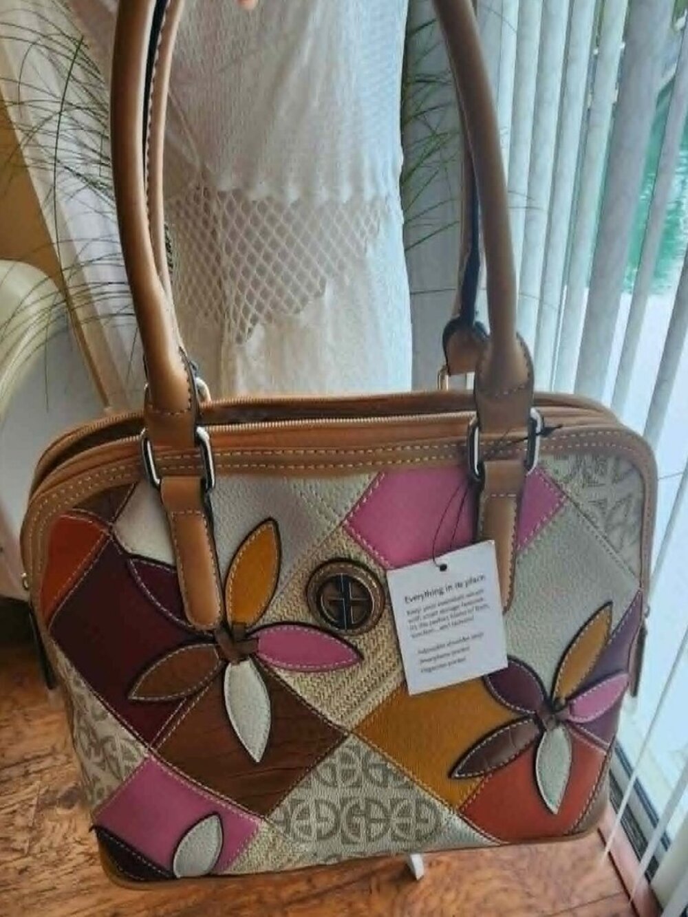 NWT Giani Bernini Floral Patchwork Dome Satchel Bag Multicolor Crossbody Strap
